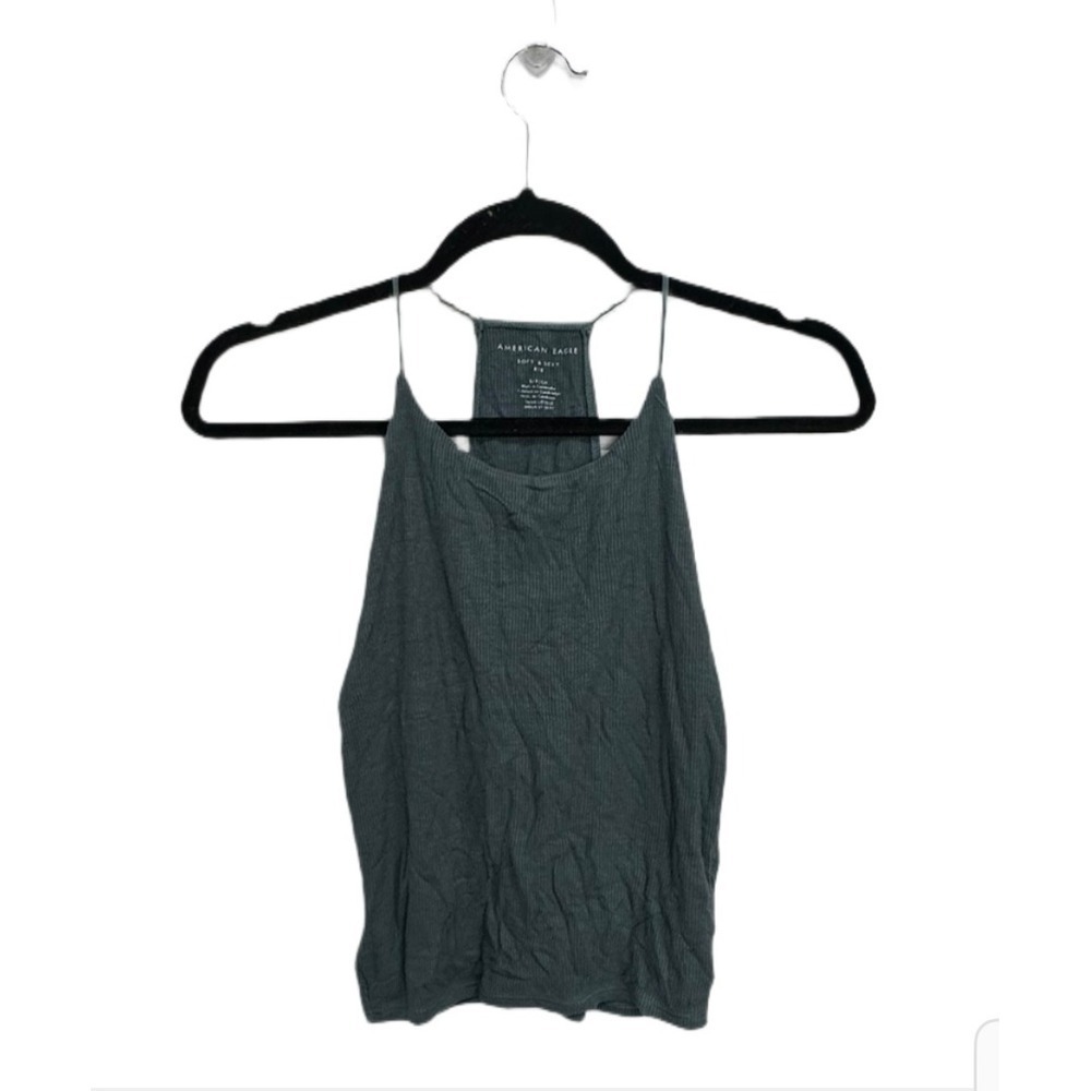 American Eagle Soft and Sexy Ribbed Strappy Tank Cropped Top Green Size Small
